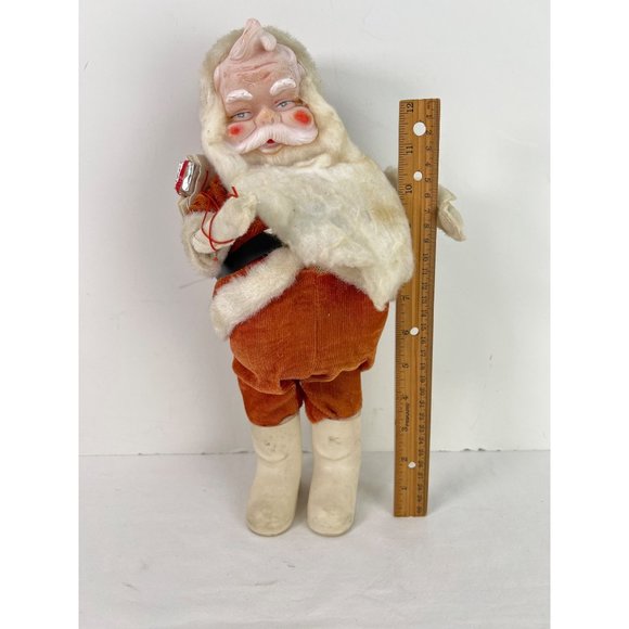 VTG Santa Claus Red Suit White Boots Japan 13” Tall Rubber Face Sawdust Belly - Picture 7 of 7